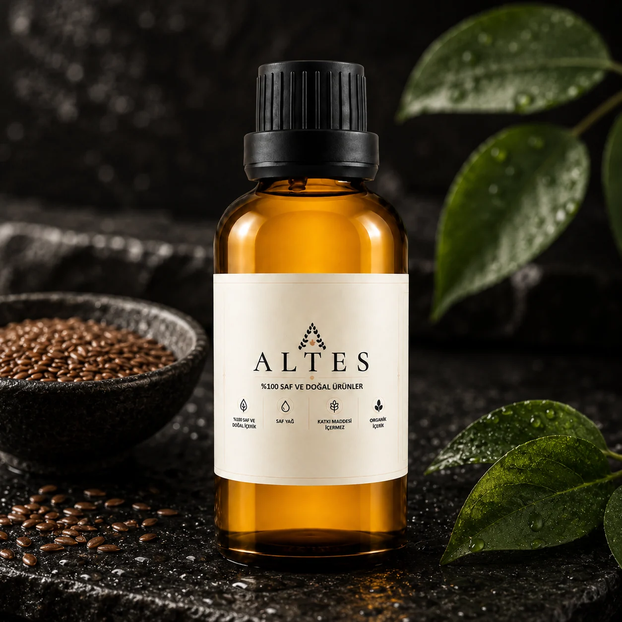 ALTES Keten Tohumu Yağı 100 ml – %100 Saf ve Doğal - siyah taş zemin ürün görseli