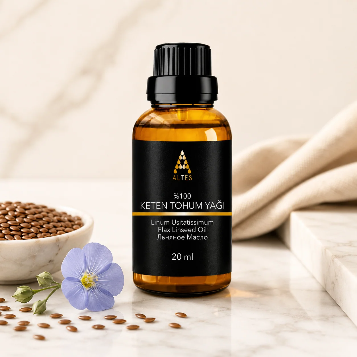 ALTES Keten Tohumu Yağı 20 ml – %100 Saf ve Doğal - mermer zemin ürün görseli