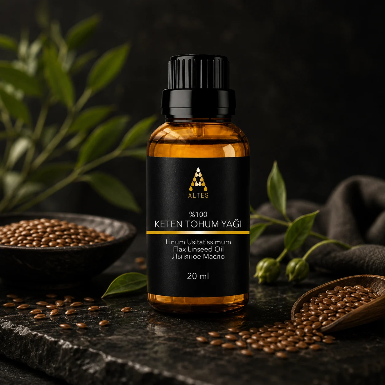 ALTES Keten Tohumu Yağı 20 ml – %100 Saf ve Doğal - koyu lüks ürün görseli
