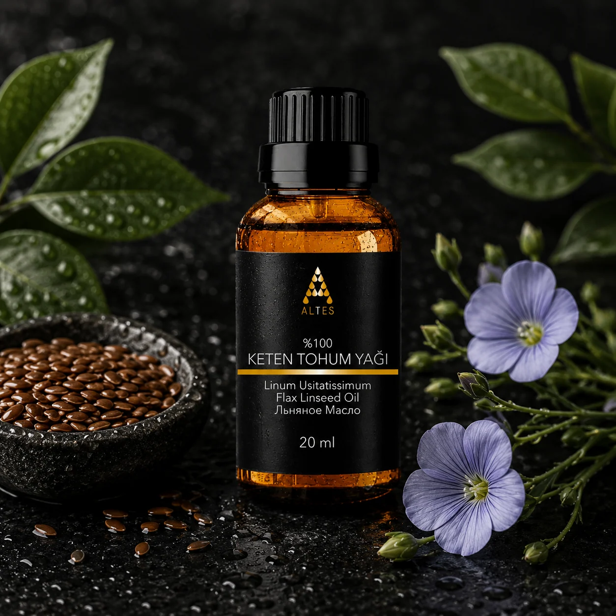 ALTES Keten Tohumu Yağı 20 ml – %100 Saf ve Doğal - siyah taş zemin ürün görseli