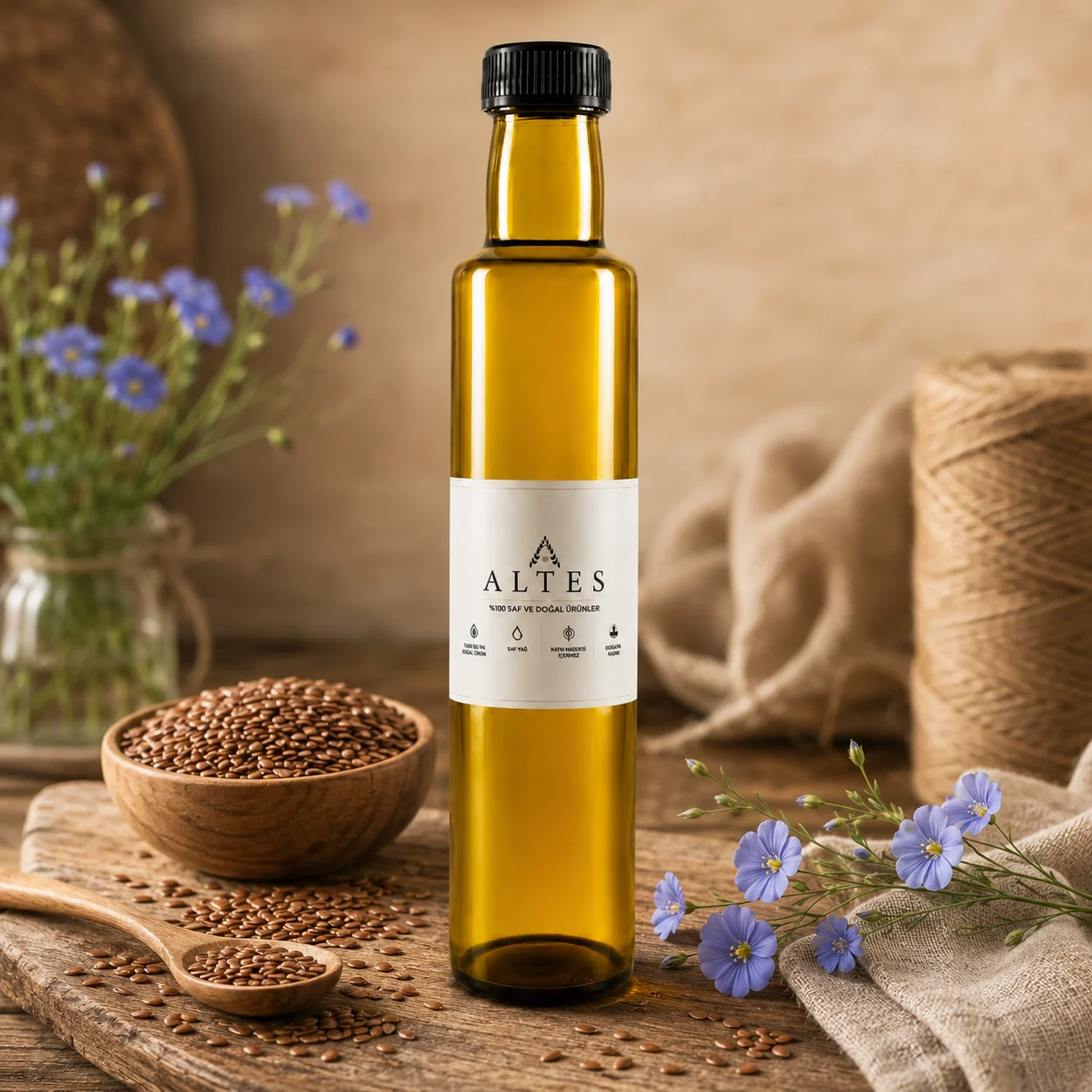 ALTES Keten Tohumu Yağı 250 ml – %100 Saf ve Doğal - ahşap zemin ürün görseli