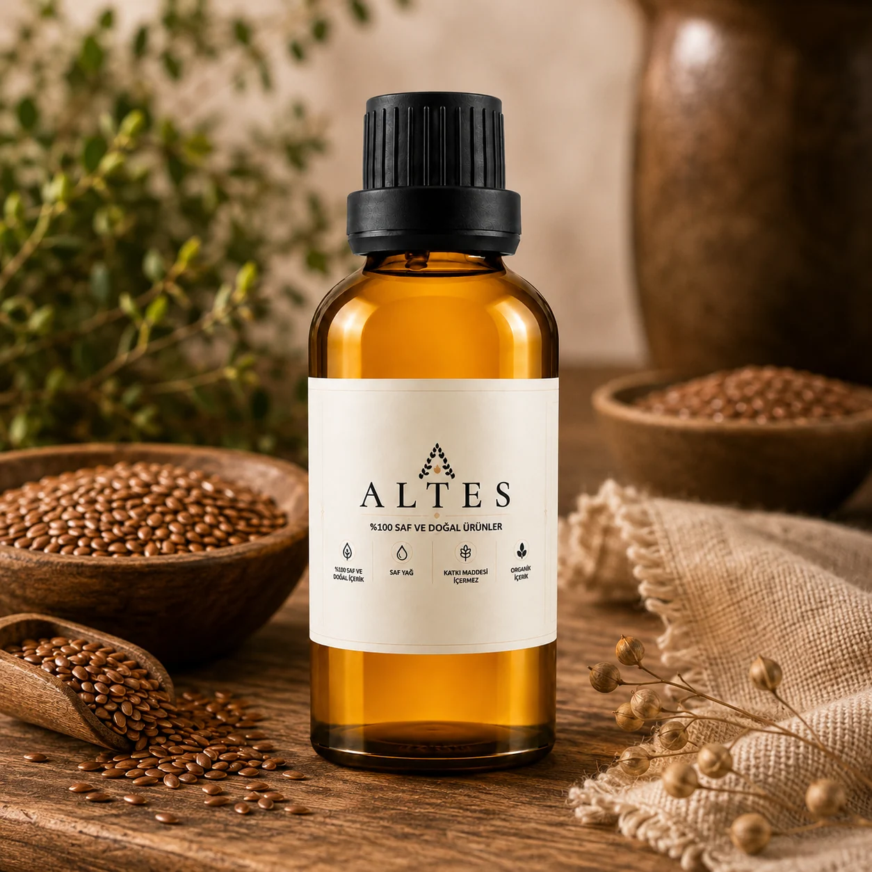 ALTES Keten Tohumu Yağı 50 ml – %100 Saf ve Doğal - ahşap zemin ürün görseli