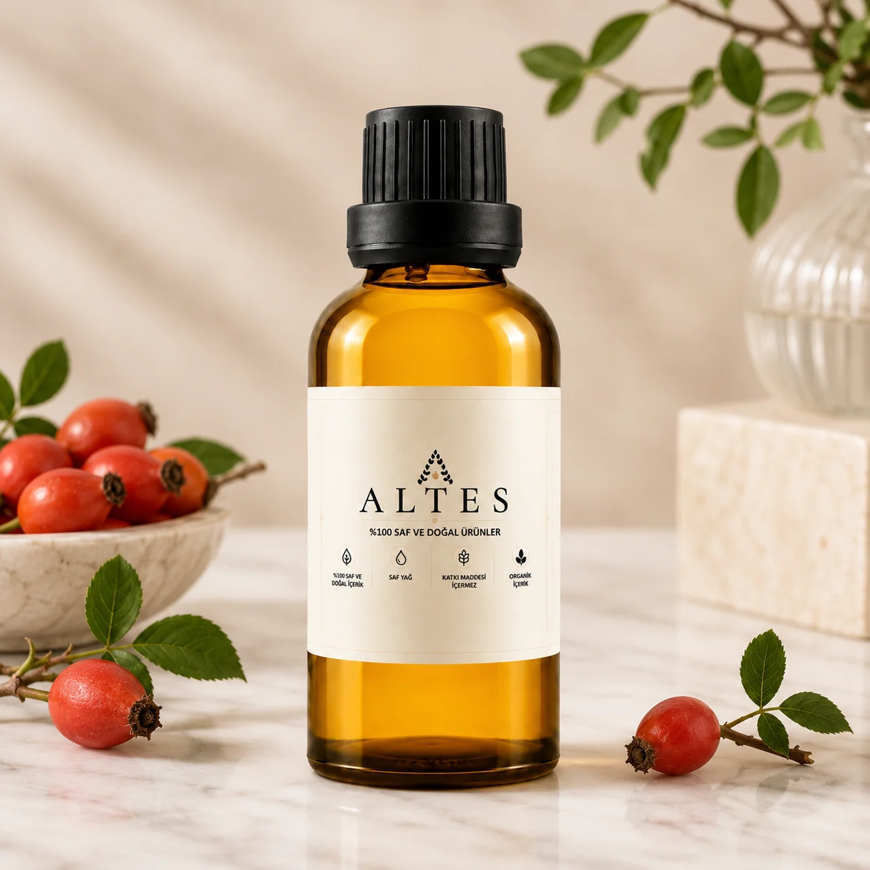 ALTES Kuşburnu Yağı 100 ml – %100 Saf ve Doğal - mermer zemin ürün görseli