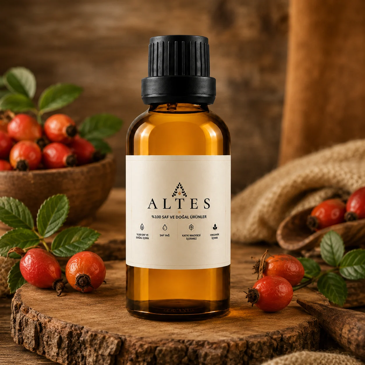 ALTES Kuşburnu Yağı 100 ml – %100 Saf ve Doğal - ahşap zemin ürün görseli