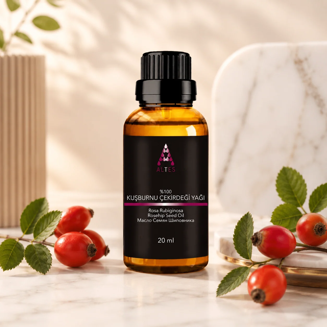 ALTES Kuşburnu Yağı 20 ml – %100 Saf ve Doğal - mermer zemin ürün görseli