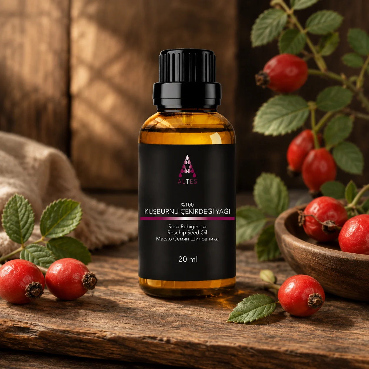 ALTES Kuşburnu Yağı 20 ml – %100 Saf ve Doğal - ahşap zemin ürün görseli