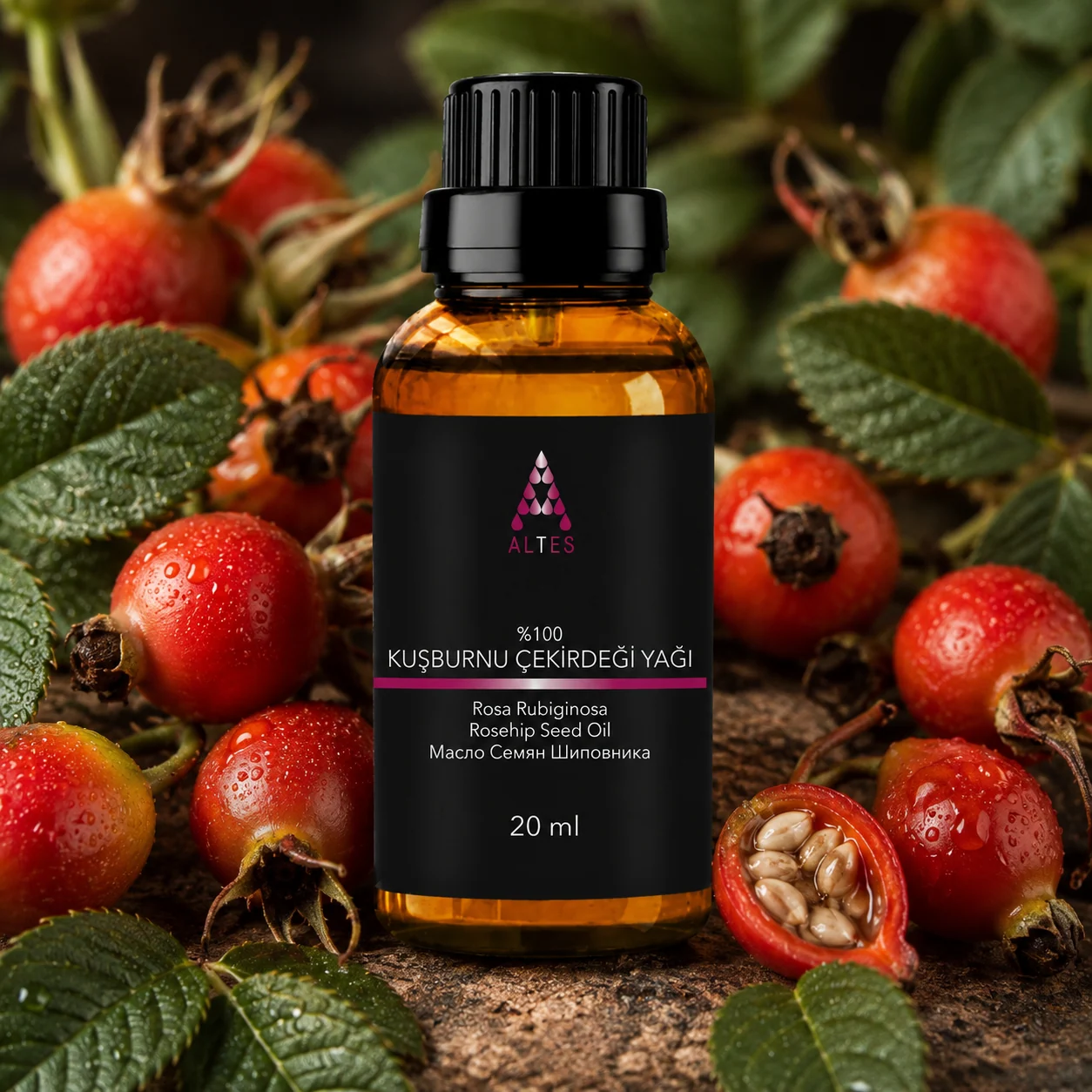 ALTES Kuşburnu Yağı 20 ml – %100 Saf ve Doğal - bitkisel yakın plan ürün görseli