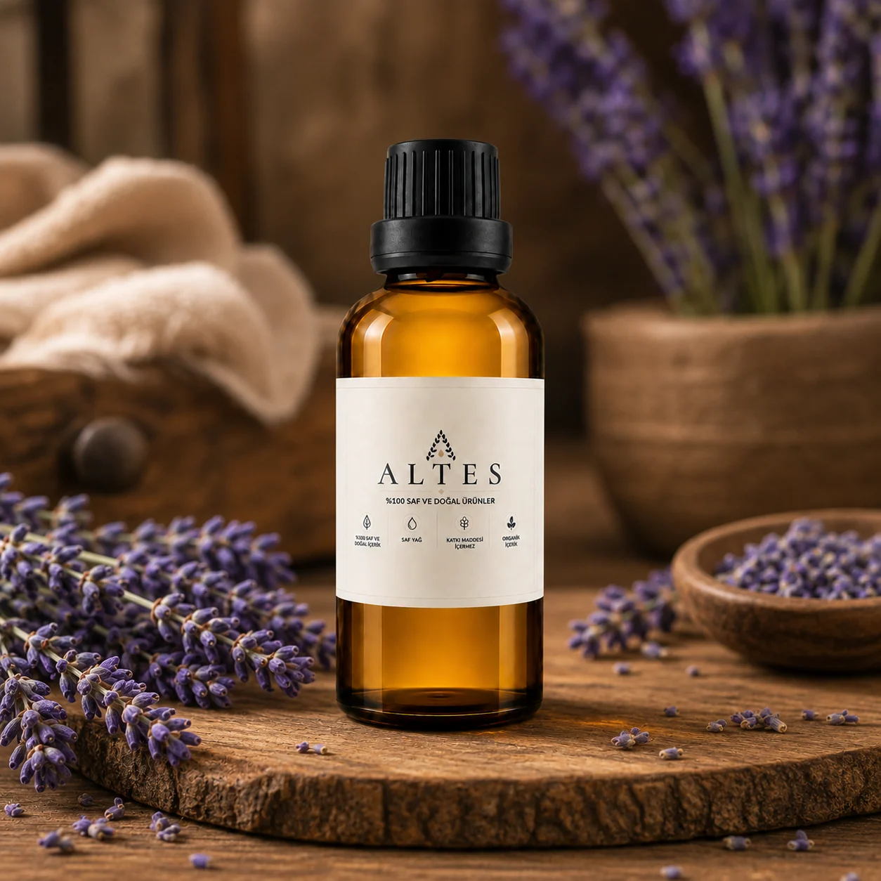 ALTES Lavanta Uçucu Yağı 50 ml – %100 Saf ve Doğal - ahşap zemin ürün görseli