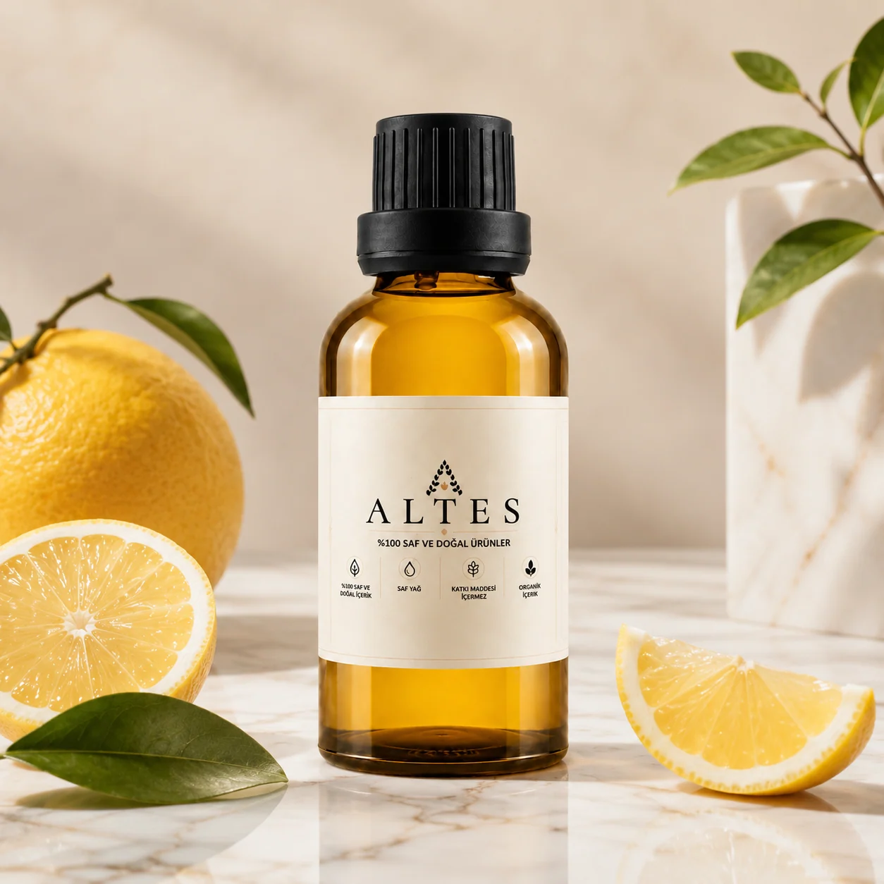 ALTES Limon Uçucu Yağı 100 ml – %100 Saf ve Doğal - mermer zemin ürün görseli