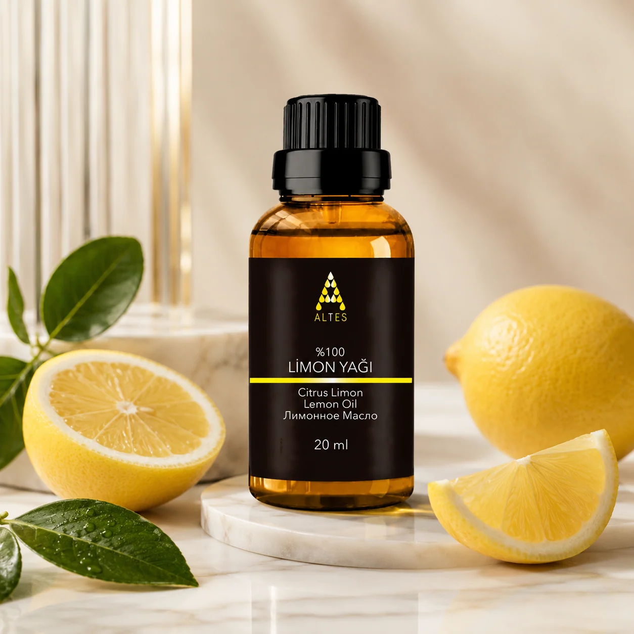 ALTES Limon Uçucu Yağı 20 ml – %100 Saf ve Doğal - mermer zemin ürün görseli