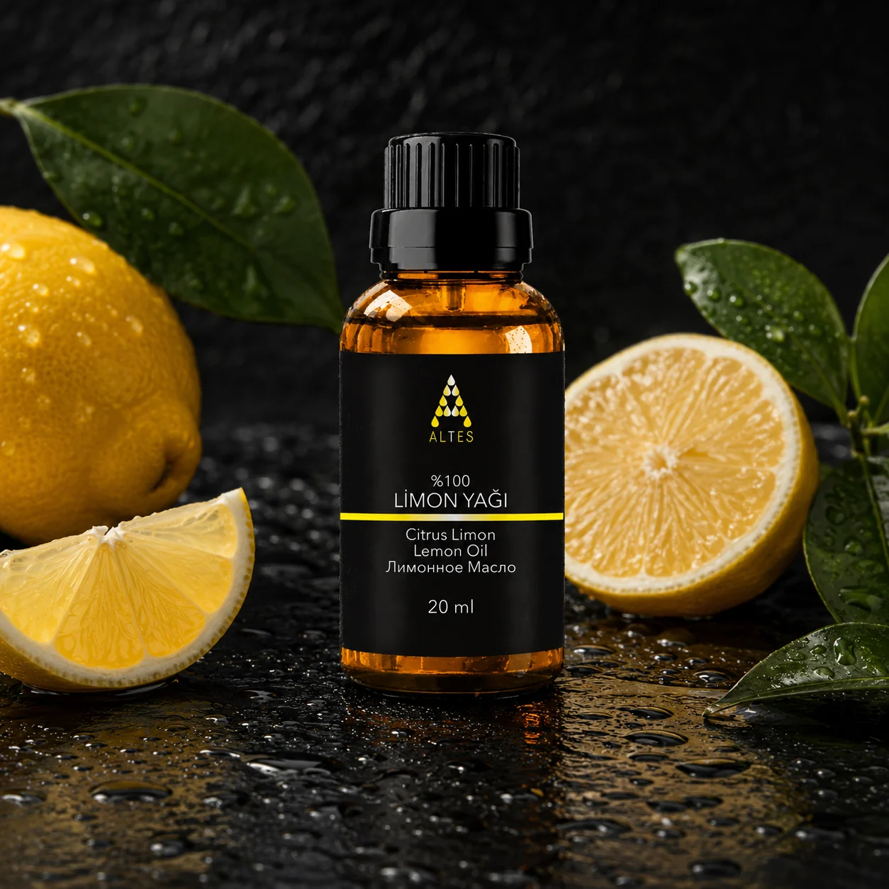 ALTES Limon Uçucu Yağı 20 ml – %100 Saf ve Doğal - siyah taş zemin ürün görseli