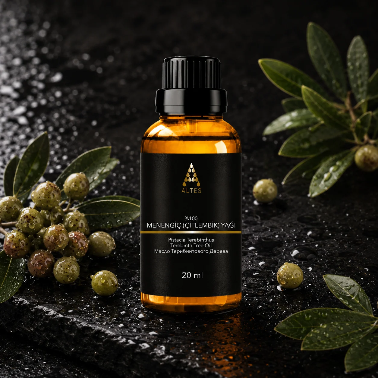 ALTES Menengiç Yağı 20 ml – %100 Saf ve Doğal - siyah taş zemin ürün görseli