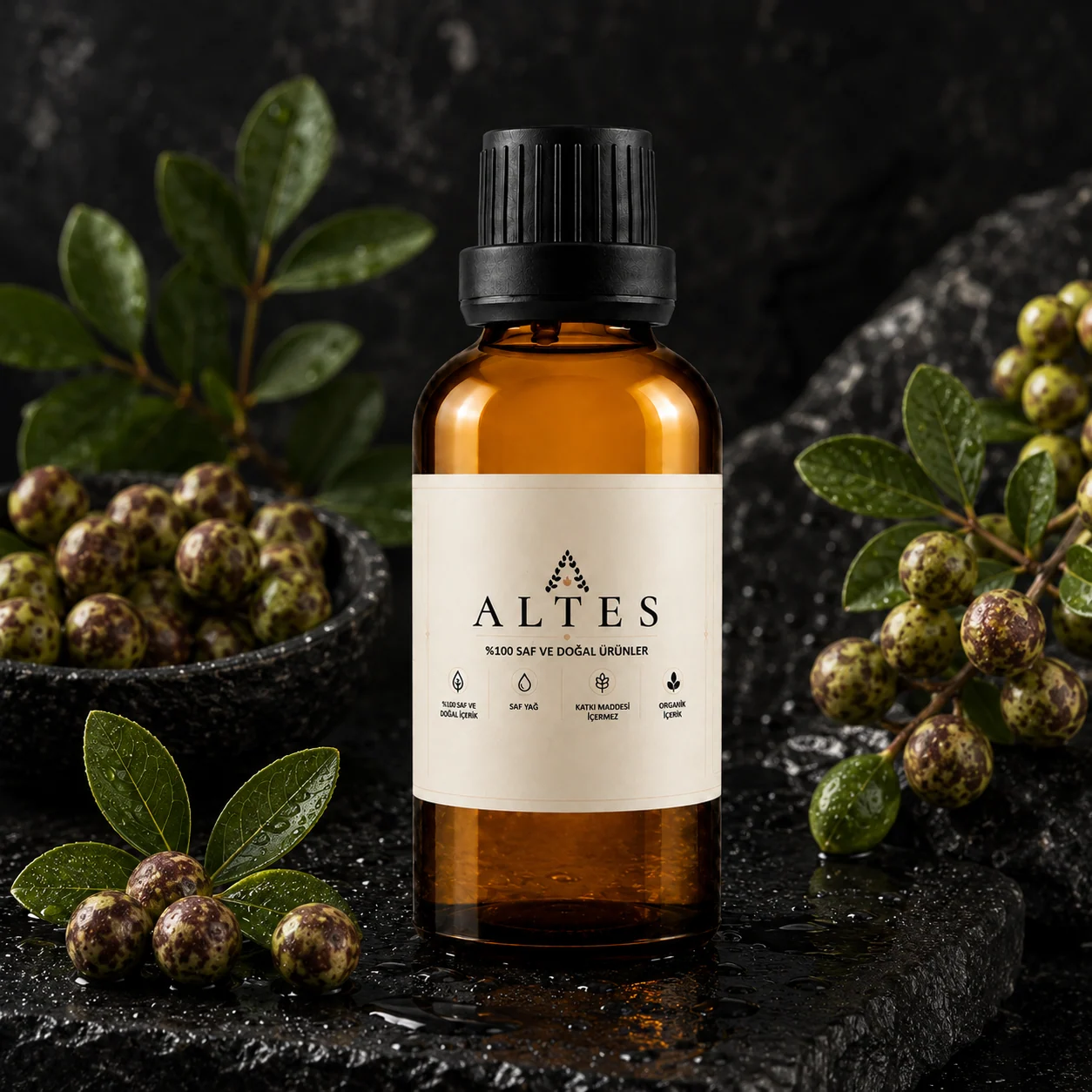 ALTES Menengiç Yağı 50 ml – %100 Saf ve Doğal - siyah taş zemin ürün görseli