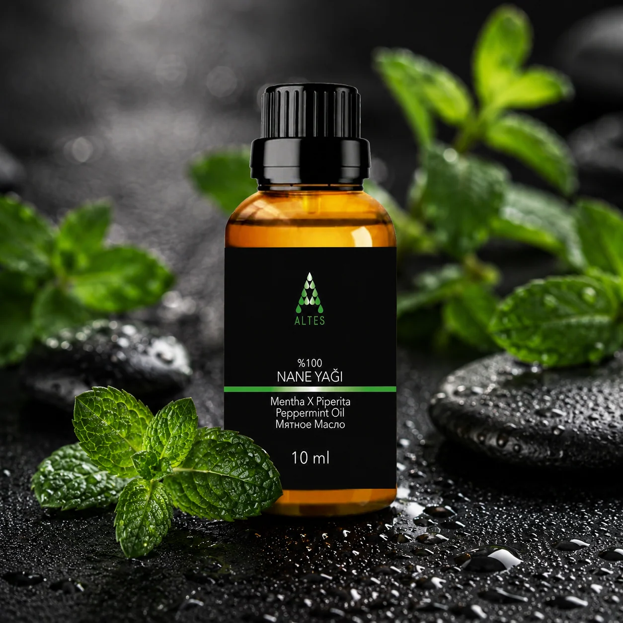 ALTES Nane Uçucu Yağı 10 ml – %100 Saf ve Doğal - siyah taş zemin ürün görseli