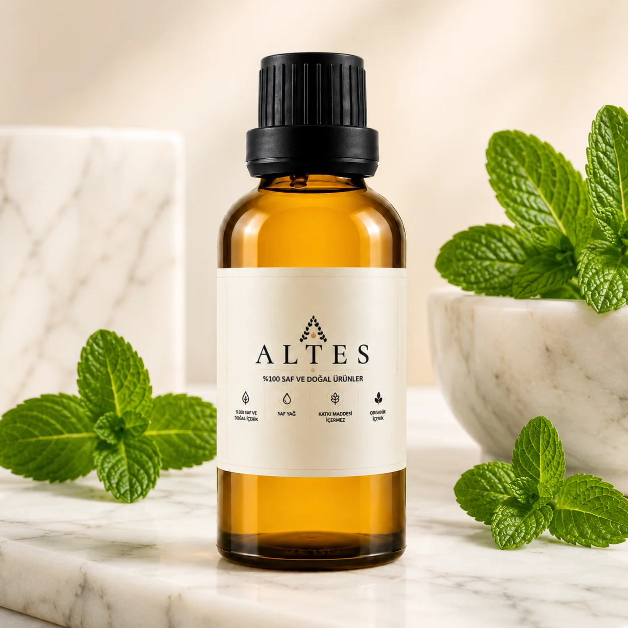 ALTES Nane Uçucu Yağı 100 ml – %100 Saf ve Doğal - mermer zemin ürün görseli