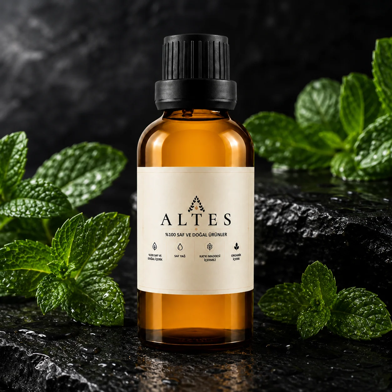 ALTES Nane Uçucu Yağı 100 ml – %100 Saf ve Doğal - siyah taş zemin ürün görseli