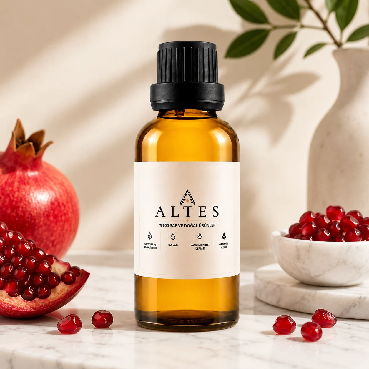 ALTES Nar Çekirdeği Yağı 100 ml – %100 Saf ve Doğal Soğuk Sıkım - mermer zemin ürün görseli