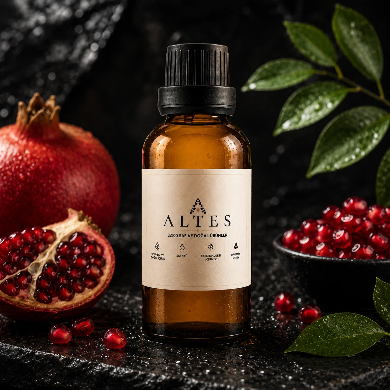 ALTES Nar Çekirdeği Yağı 100 ml – %100 Saf ve Doğal Soğuk Sıkım - siyah taş zemin ürün görseli