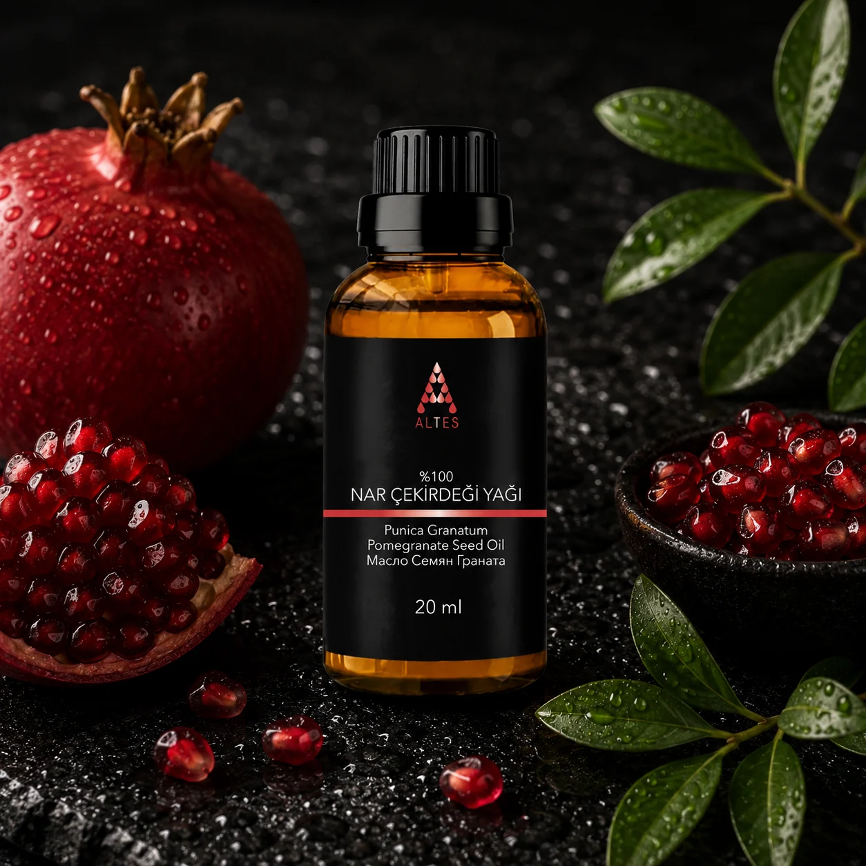 ALTES Nar Çekirdeği Yağı 20 ml – %100 Saf ve Doğal Soğuk Sıkım - siyah taş zemin ürün görseli