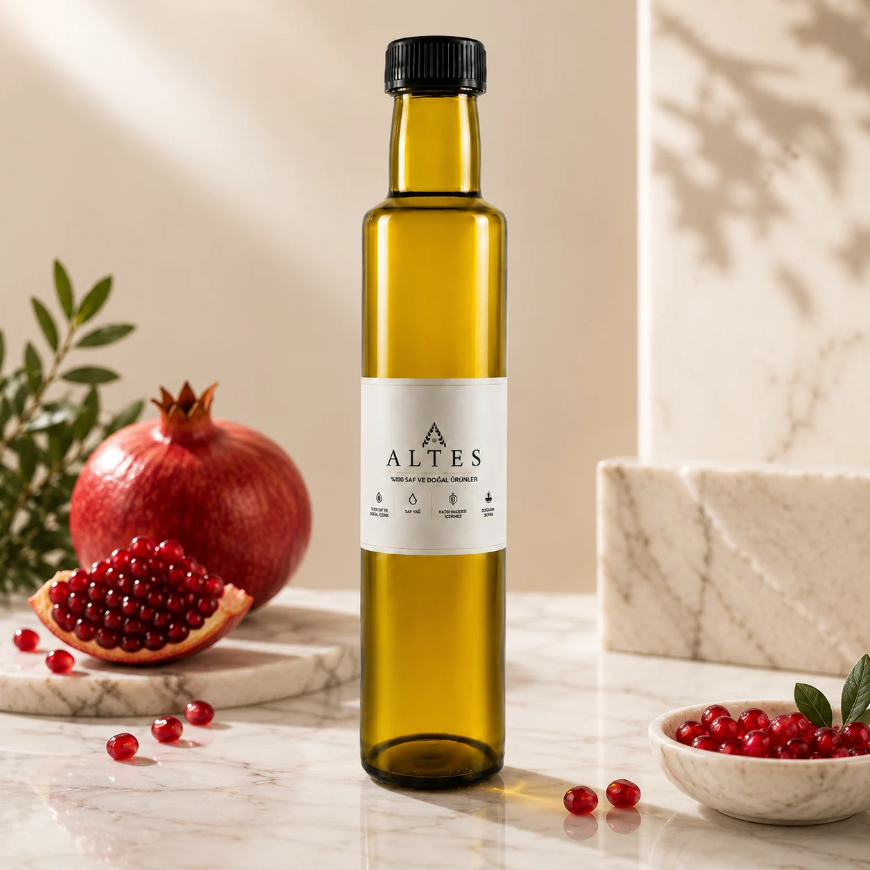 ALTES Nar Çekirdeği Yağı 250 ml – %100 Saf ve Doğal Soğuk Sıkım - mermer zemin ürün görseli