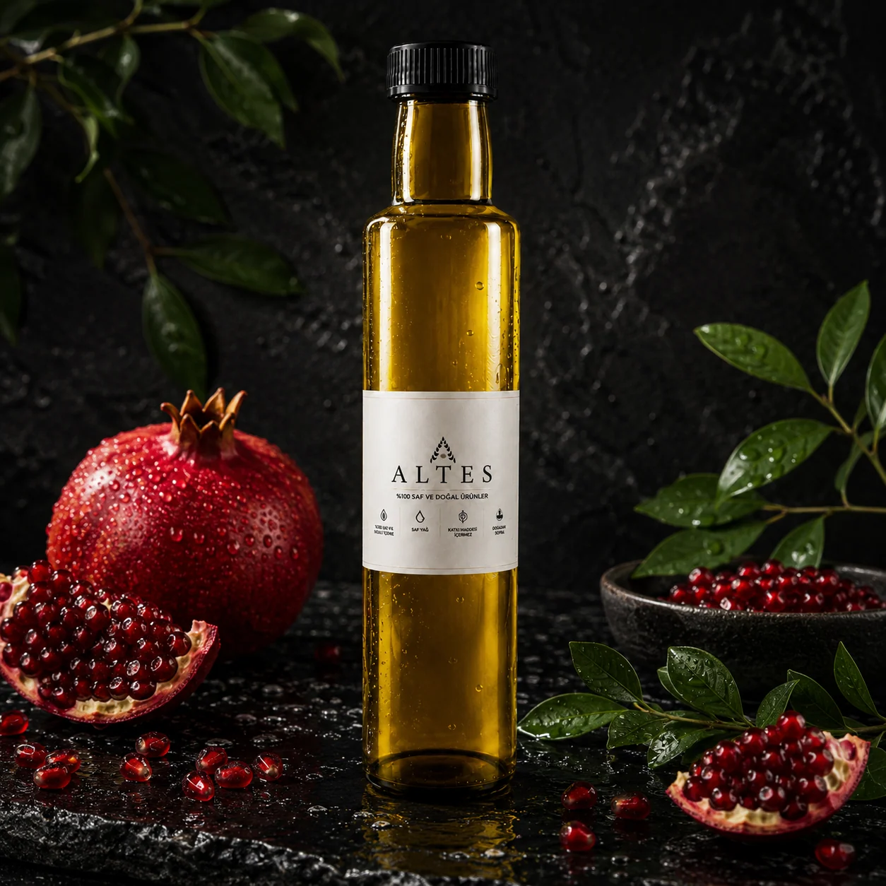 ALTES Nar Çekirdeği Yağı 250 ml – %100 Saf ve Doğal Soğuk Sıkım - siyah taş zemin ürün görseli