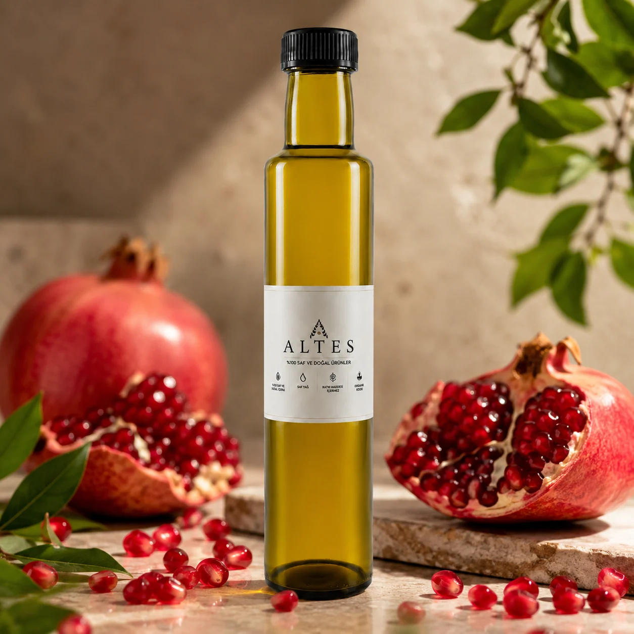 ALTES Nar Çekirdeği Yağı 250 ml – %100 Saf ve Doğal Soğuk Sıkım - bitkisel yakın plan ürün görseli