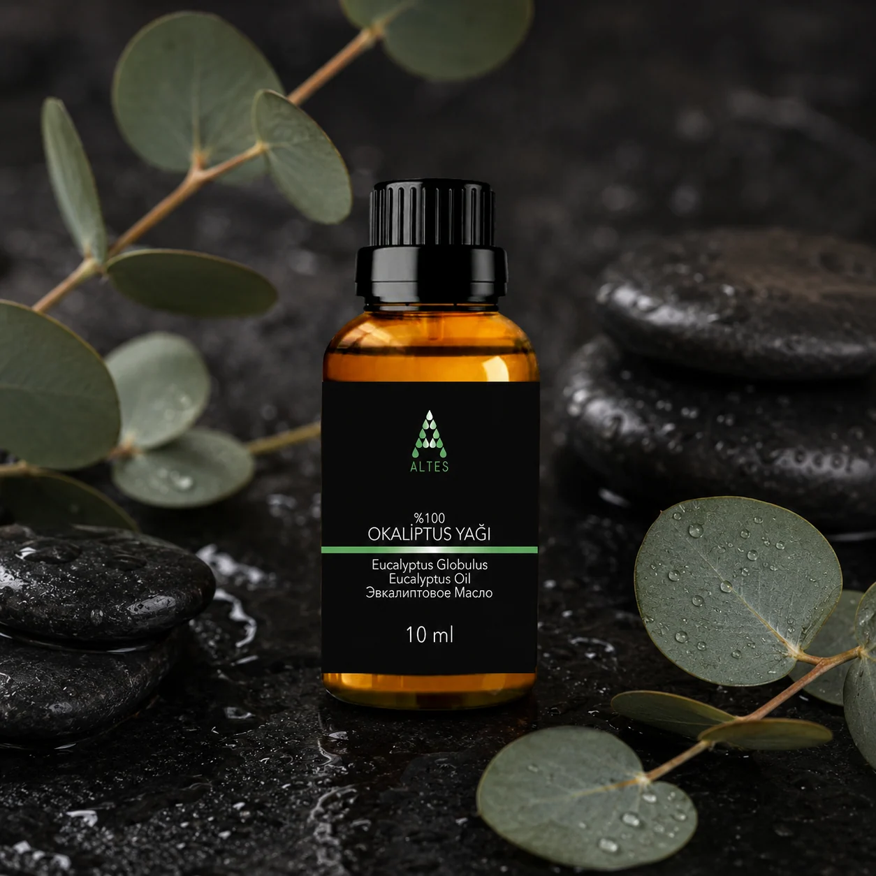 ALTES Okaliptüs Uçucu Yağı 10 ml – %100 Saf ve Doğal - siyah taş zemin ürün görseli