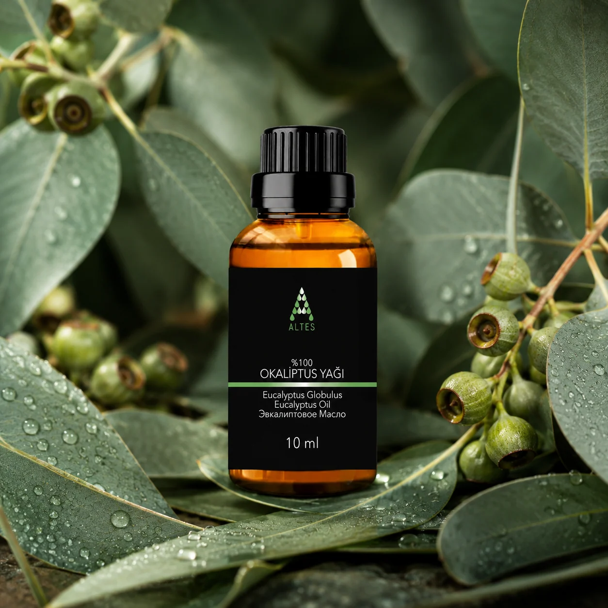 ALTES Okaliptüs Uçucu Yağı 10 ml – %100 Saf ve Doğal - bitkisel yakın plan ürün görseli