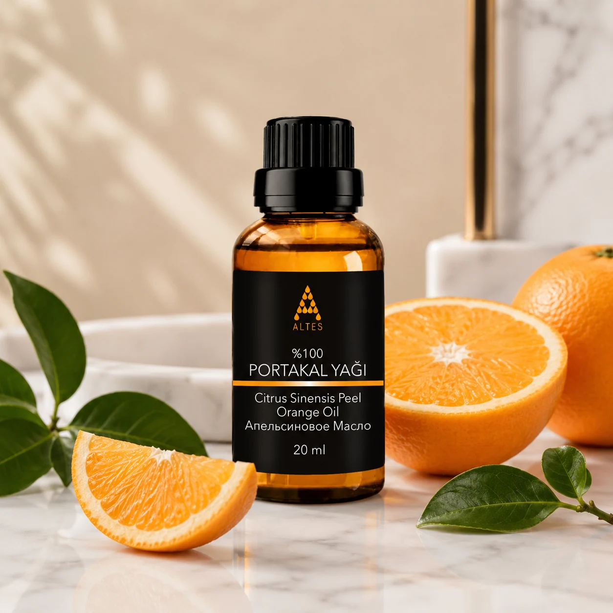 ALTES Portakal Uçucu Yağı 20 ml – %100 Saf ve Doğal - mermer zemin ürün görseli