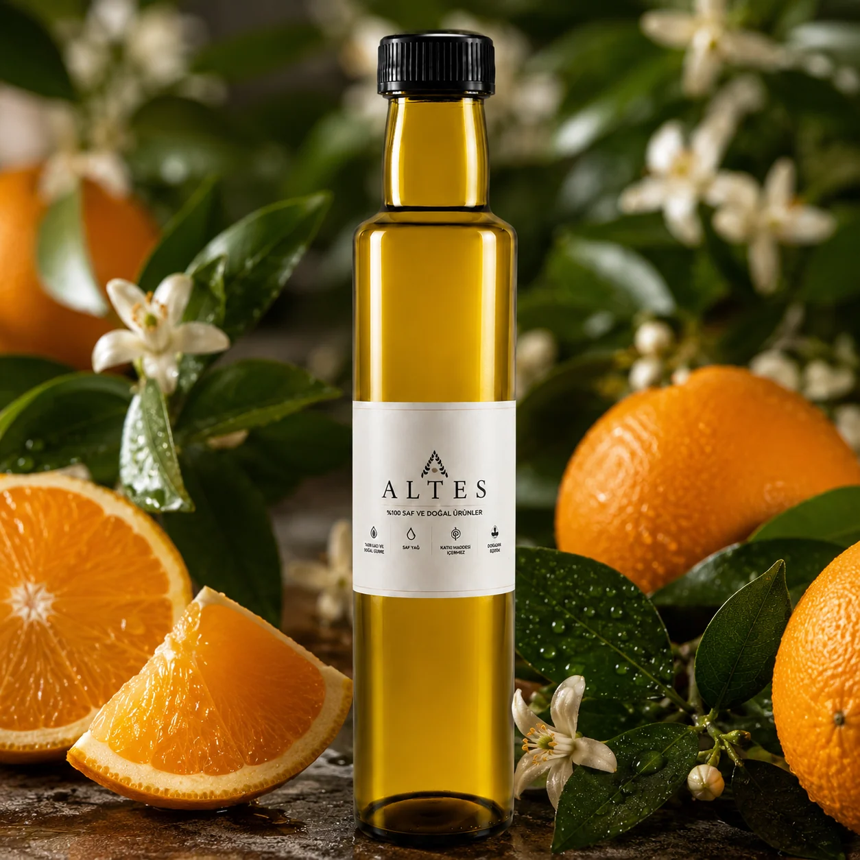 ALTES Portakal Uçucu Yağı 250 ml – %100 Saf ve Doğal - bitkisel yakın plan ürün görseli