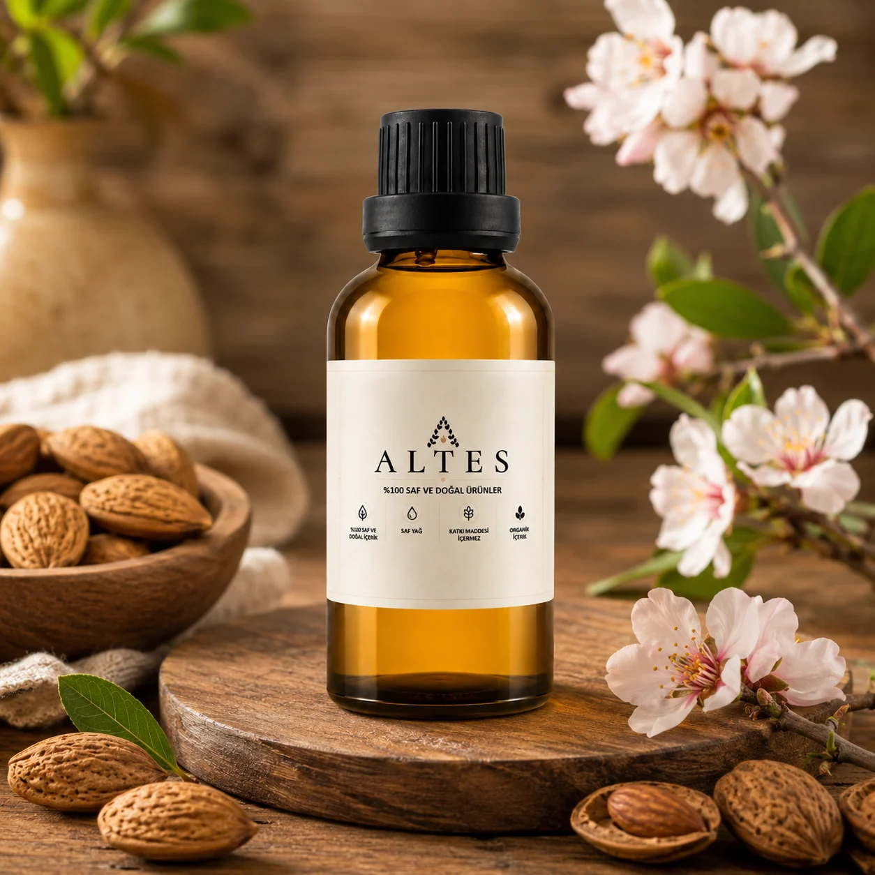 ALTES Tatlı Badem Yağı 100 ml – %100 Saf ve Doğal - ahşap zemin ürün görseli