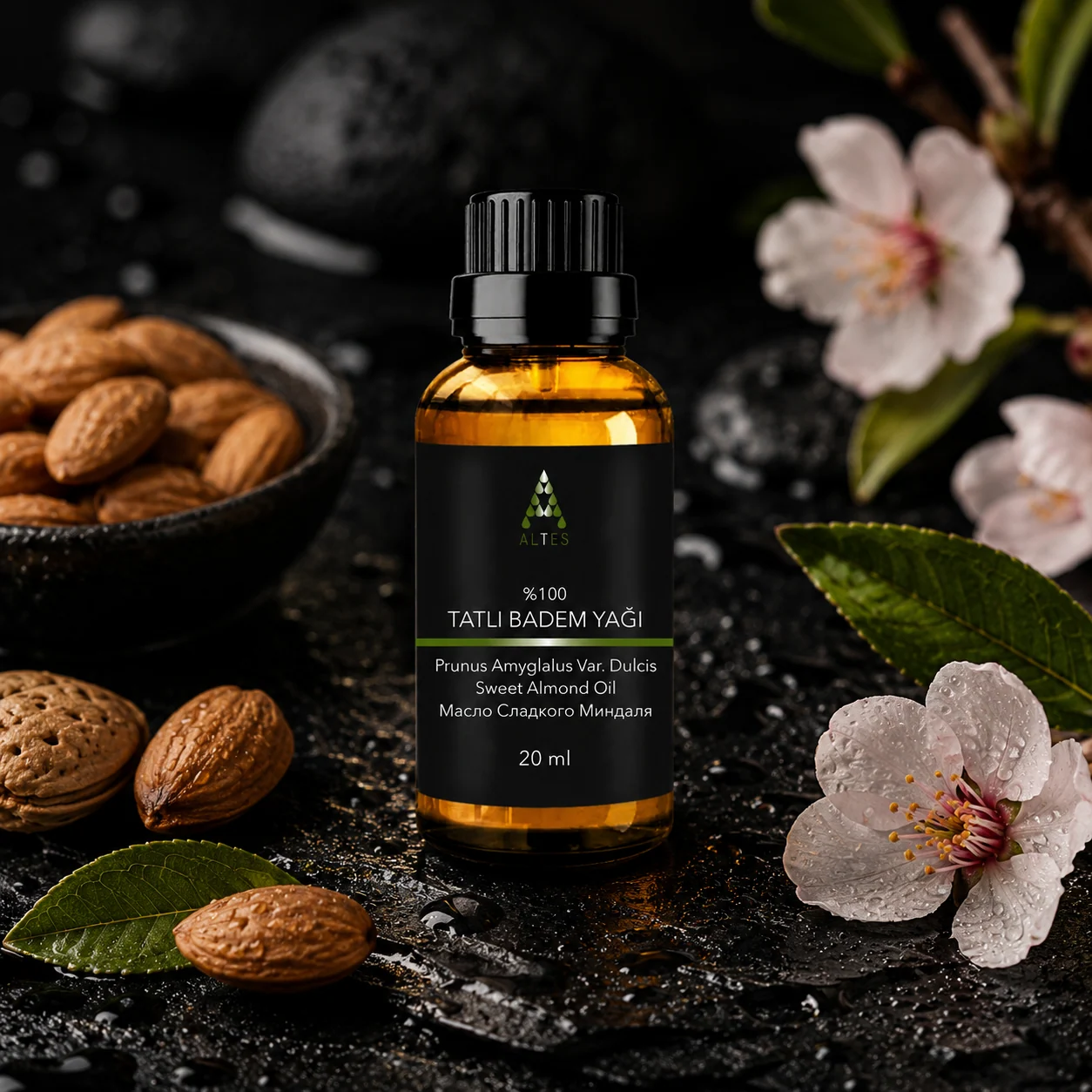 ALTES Tatlı Badem Yağı 20 ml – %100 Saf ve Doğal - siyah taş zemin ürün görseli