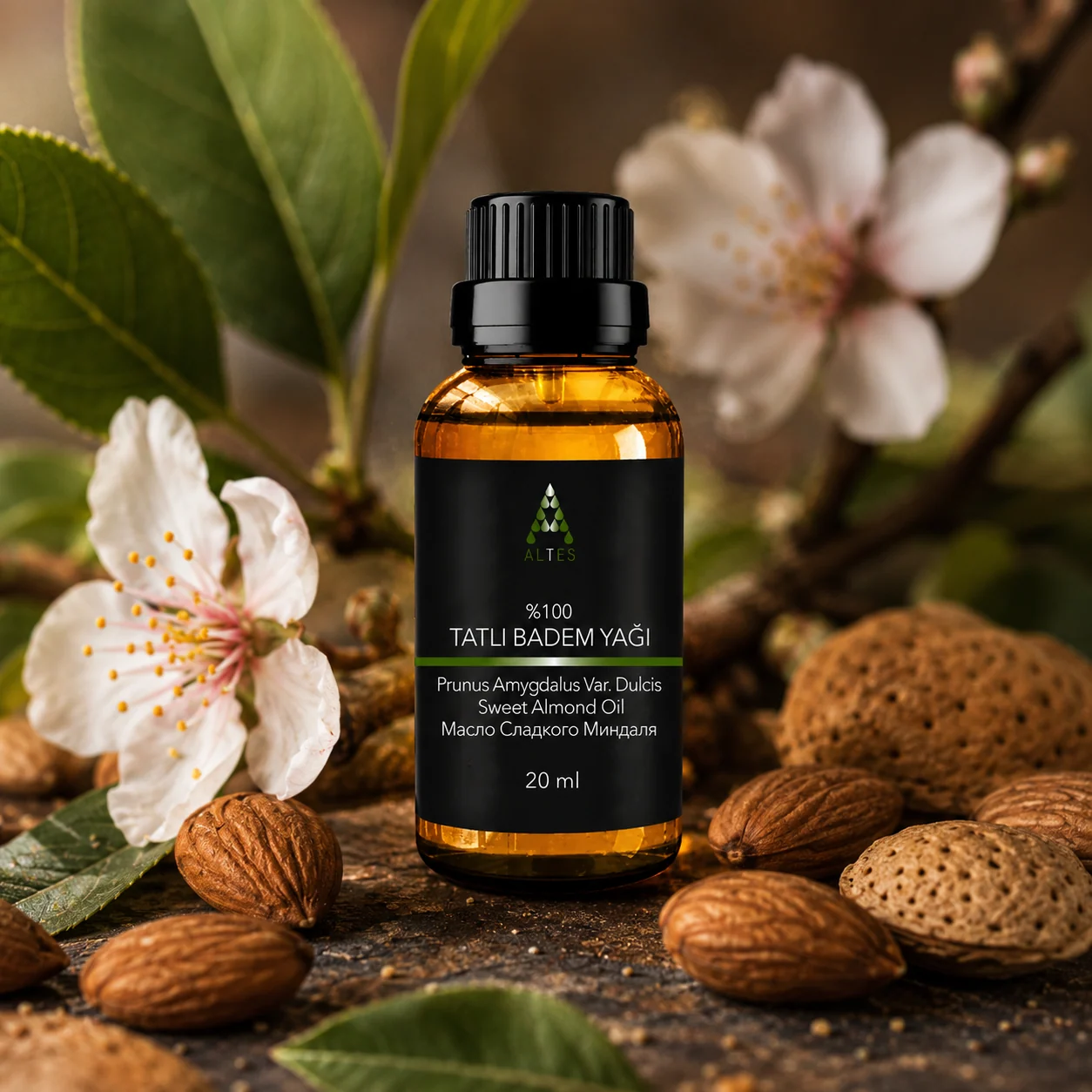 ALTES Tatlı Badem Yağı 20 ml – %100 Saf ve Doğal - bitkisel yakın plan ürün görseli