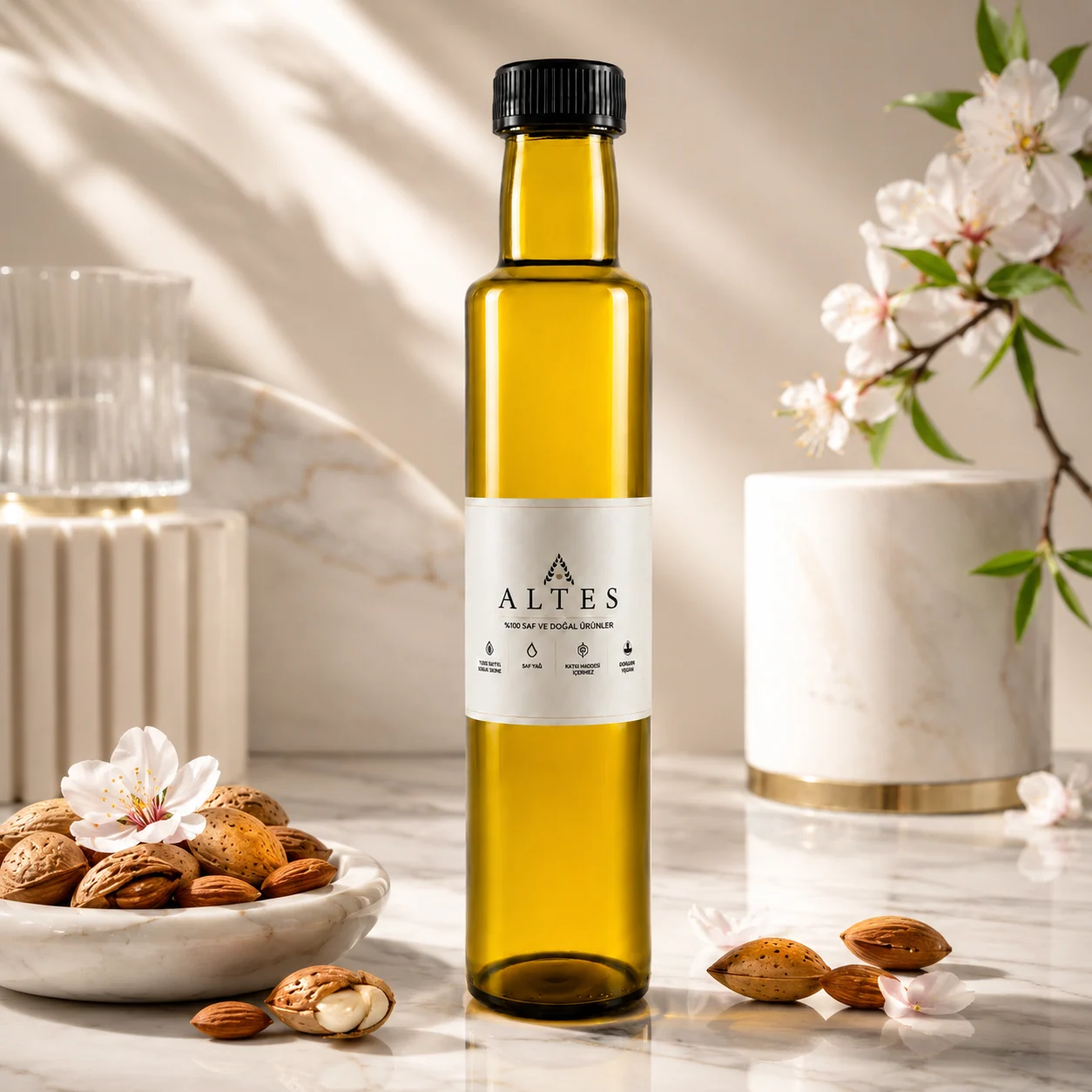 ALTES Tatlı Badem Yağı 250 ml – %100 Saf ve Doğal - mermer zemin ürün görseli