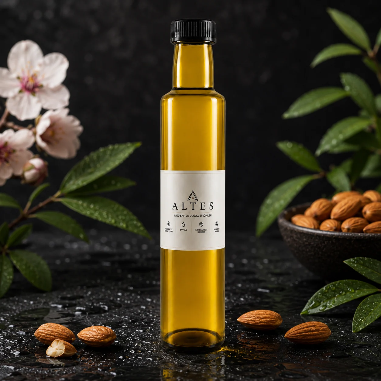 ALTES Tatlı Badem Yağı 250 ml – %100 Saf ve Doğal - siyah taş zemin ürün görseli
