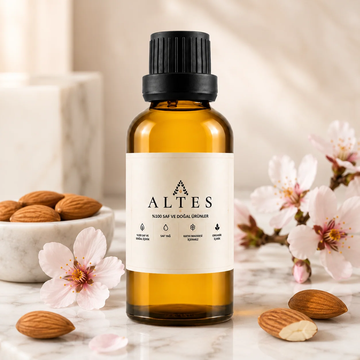 ALTES Tatlı Badem Yağı 50 ml – %100 Saf ve Doğal - mermer zemin ürün görseli