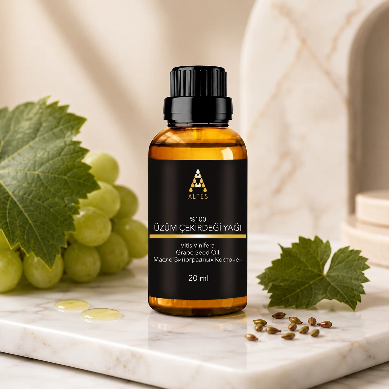 ALTES Üzüm Çekirdeği Yağı 20 ml – %100 Saf ve Doğal - mermer zemin ürün görseli