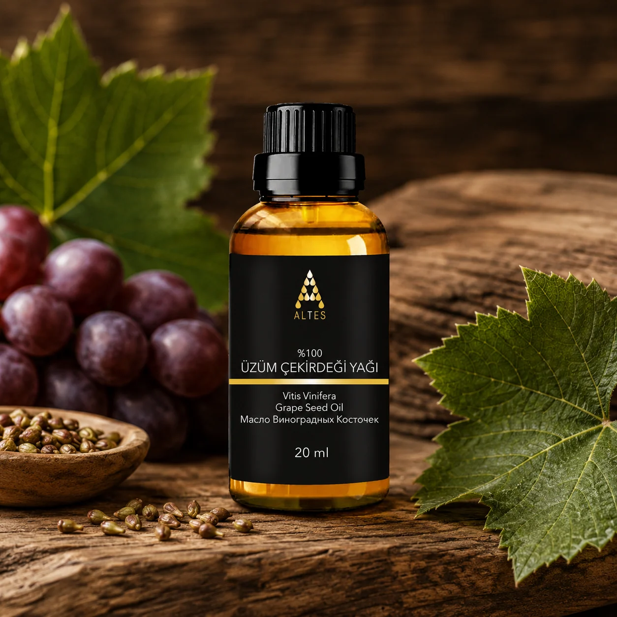 ALTES Üzüm Çekirdeği Yağı 20 ml – %100 Saf ve Doğal - ahşap zemin ürün görseli