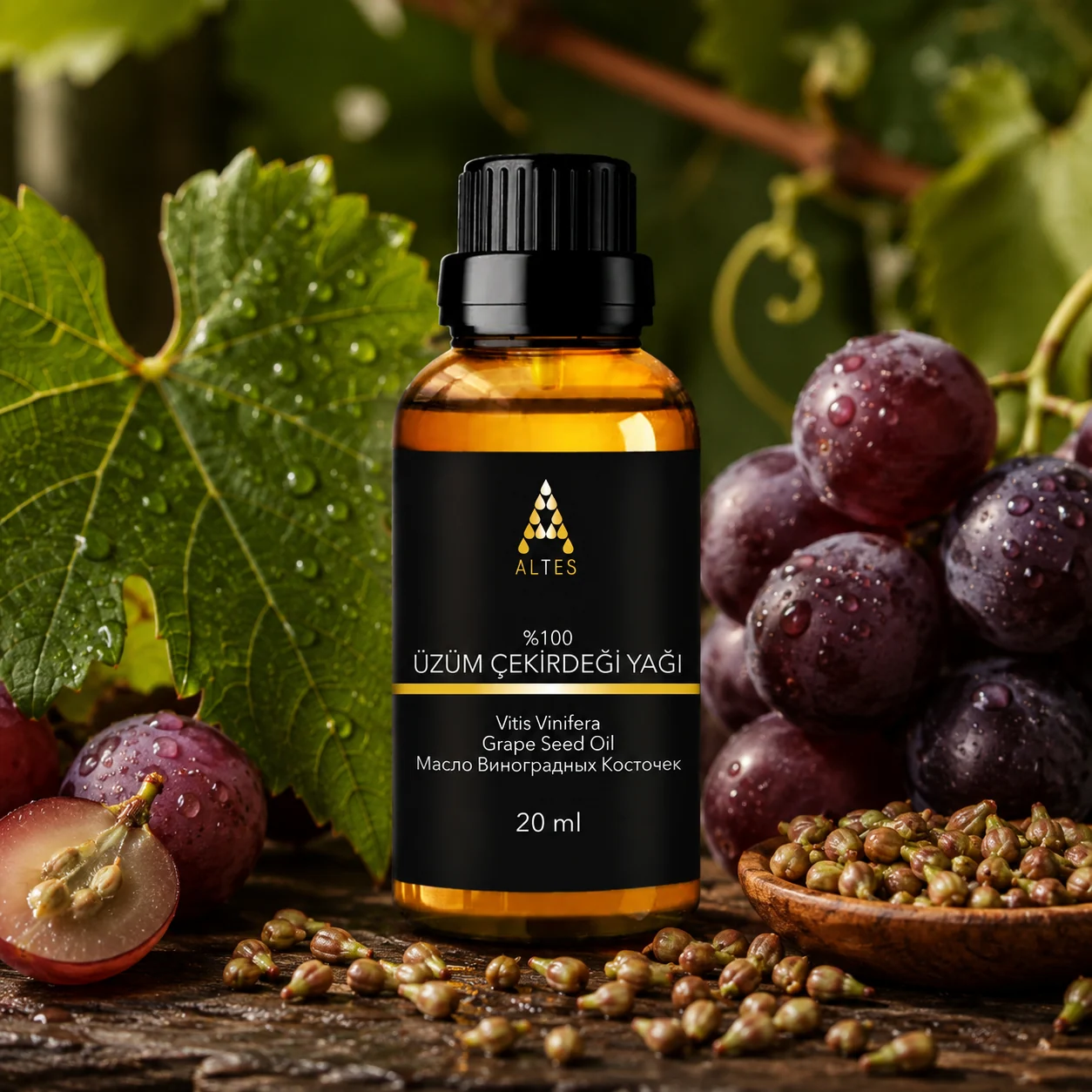 ALTES Üzüm Çekirdeği Yağı 20 ml – %100 Saf ve Doğal - bitkisel yakın plan ürün görseli